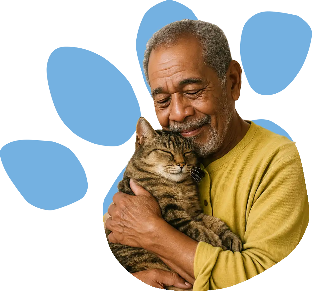 Senior man with cat